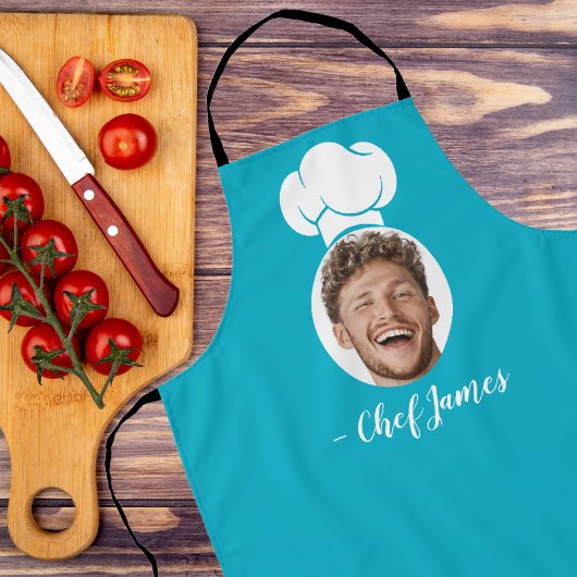 Custom Chef met Foto & Naam Koken Gift Blauw Schort