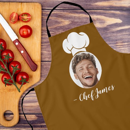 Custom Chef met Foto & Naam Koken Gift Brown Schort