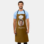 Custom Chef met Foto & Naam Koken Gift Brown Schort (Gedragen)