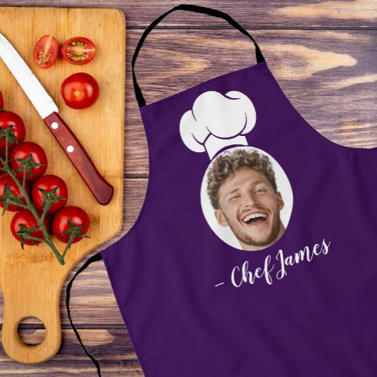 Custom Chef met Foto & Naam Koken Gift Paarse Schort