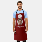 Custom Chef met Foto & Naam Koken Gift Rood Schort (Gedragen)