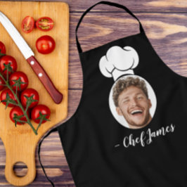 Custom Chef met Foto & Naam Koken Gift Zwart Schort