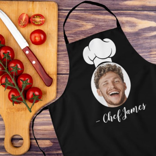 Custom Chef met Foto & Naam Koken Gift Zwart Schort