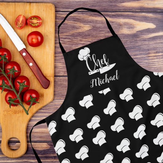 Custom Chef met naam Black & White Chef Pet Schort
