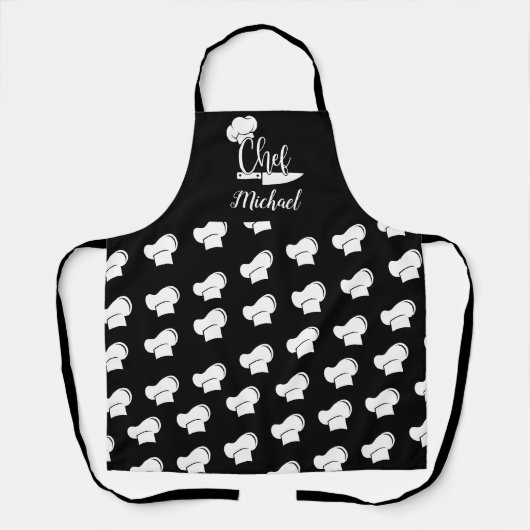Custom Chef met naam Black & White Chef Pet Schort (Voorkant)