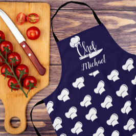 Custom Chef met naam Blue & White Chef Pet Schort
