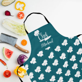 Custom Chef met naam Dark Blauwgroen & White Chef  Schort