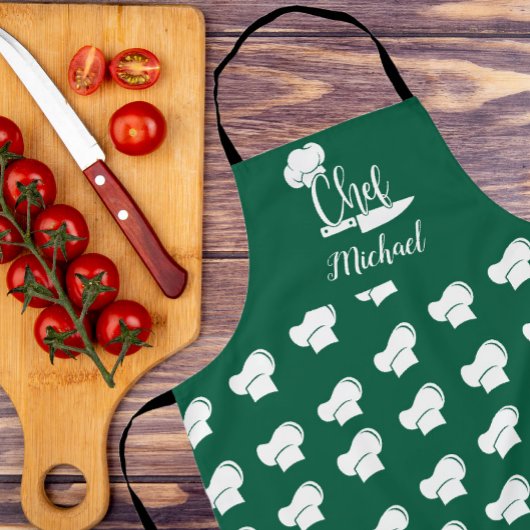 Custom Chef met naam Green & White Chef Pet Schort