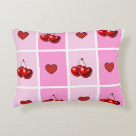 Custom Cherry Heart Checkerboard Pattern Accent Kussen