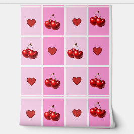 Custom Cherry Heart Checkerboard Pattern Behang