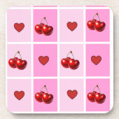 Custom Cherry Heart Checkerboard Pattern Bier Onderzetter (Voorkant)