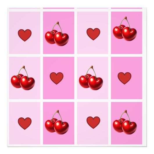 Custom Cherry Heart Checkerboard Pattern Foto Afdruk (Voorkant)