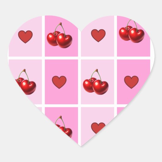 Custom Cherry Heart Checkerboard Pattern Hart Sticker (Voorkant)