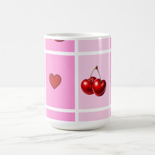 Custom Cherry Heart Checkerboard Pattern Koffiemok (Center)
