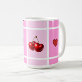 Custom Cherry Heart Checkerboard Pattern Koffiemok (Voorkant rechts)