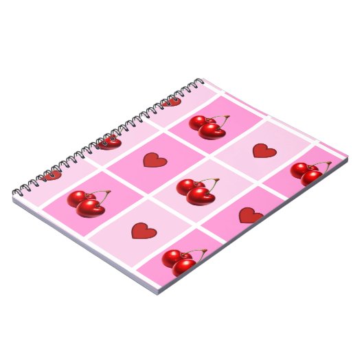 Custom Cherry Heart Checkerboard Pattern Notitieboek (Linkerzijde)