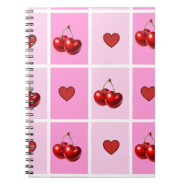 Custom Cherry Heart Checkerboard Pattern Notitieboek