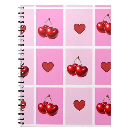 Custom Cherry Heart Checkerboard Pattern Notitieboek (Voorkant)