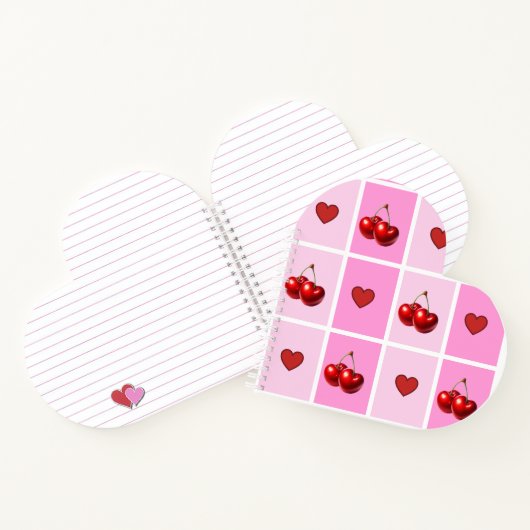 Custom Cherry Heart Checkerboard Pattern Notitieboek (Binnen)