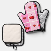 Custom Cherry Heart Checkerboard Pattern Ovenwant & Pannenlap Set (Voorkant / Achterkant)