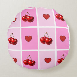 Custom Cherry Heart Checkerboard Pattern Rond Kussen