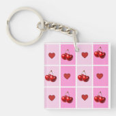 Custom Cherry Heart Checkerboard Pattern Sleutelhanger (voorkant)