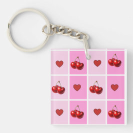 Custom Cherry Heart Checkerboard Pattern Sleutelhanger