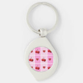 Custom Cherry Heart Checkerboard Pattern Sleutelhanger (Voorkant)