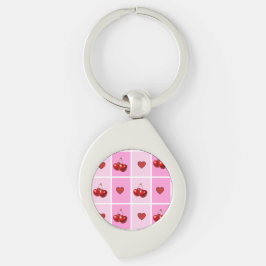 Custom Cherry Heart Checkerboard Pattern Sleutelhanger