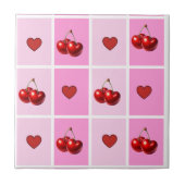Custom Cherry Heart Checkerboard Pattern Tegeltje (Voorkant)