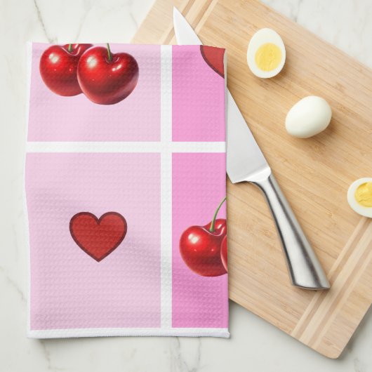 Custom Cherry Heart Checkerboard Pattern Theedoek (Quarter Fold)