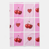 Custom Cherry Heart Checkerboard Pattern Theedoek (Verticaal)