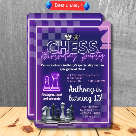 Custom Chess Verjaardag Uitnodiging Neon Theme