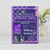 Custom Chess Verjaardag Uitnodiging Neon Theme (Staand voorkant)