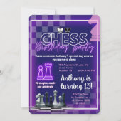 Custom Chess Verjaardag Uitnodiging Neon Theme (Voorkant)