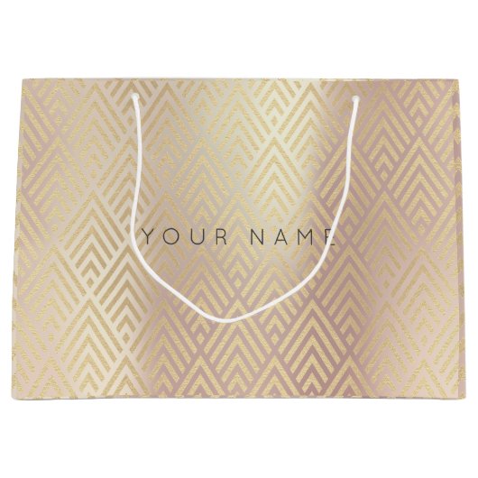 Custom Chevron Geometry Metallic Roos Gold Foxier Large Cadeautasje (Voorkant)