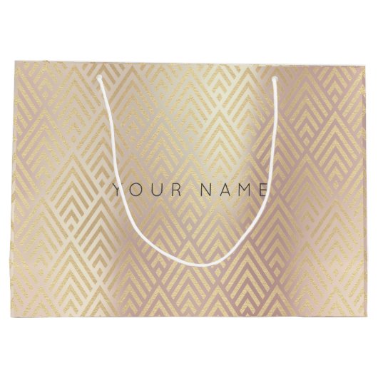 Custom Chevron Geometry Metallic Roos Gold Foxier Large Cadeautasje (Achterkant)