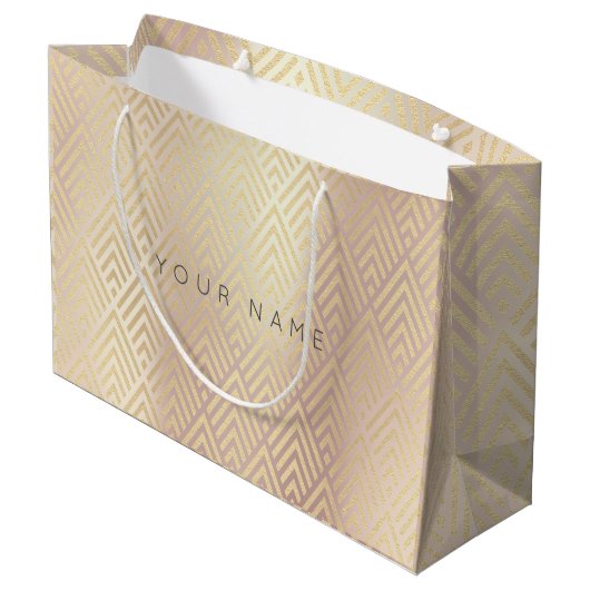 Custom Chevron Geometry Metallic Roos Gold Foxier Large Cadeautasje (Achterkant Gekanteld)