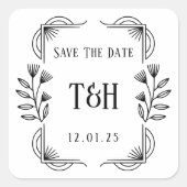 Custom Chic Art Deco Botanisch Lijst Sla de datum  Vierkante Sticker (Voorkant)