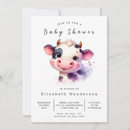 Custom Chic Barn Koe Baby shower Kaart (Voorkant)