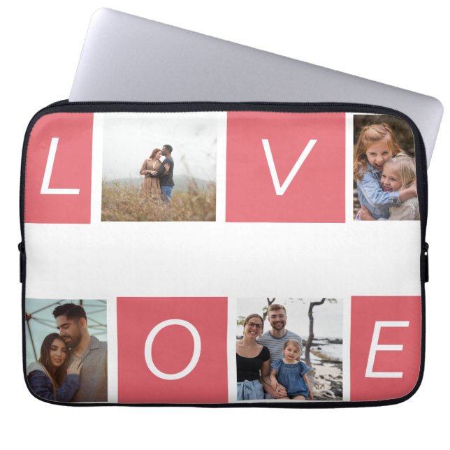 Custom Chic Love 4 Photo Collage Laptop Mouw Sleeve (Voorkant)