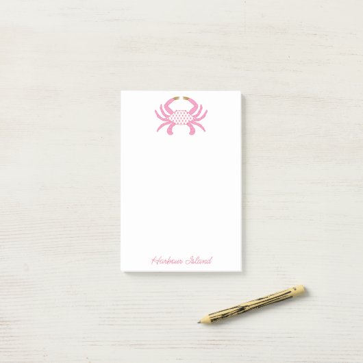 Custom Chic Pink Crab | Coastal Sticky Notes (Op bureau)