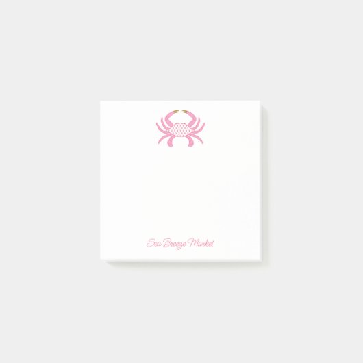 Custom Chic Pink Crab | Coastal Sticky Notes (Voorkant)