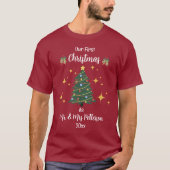 Custom Chic Red Onze Eerste Kerstmis als Mr & Mrs T-shirt (Voorkant)