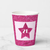 Custom Chic Roze Glitter Proost 21 Gelukkige Verja Papieren Bekers (Achterkant)
