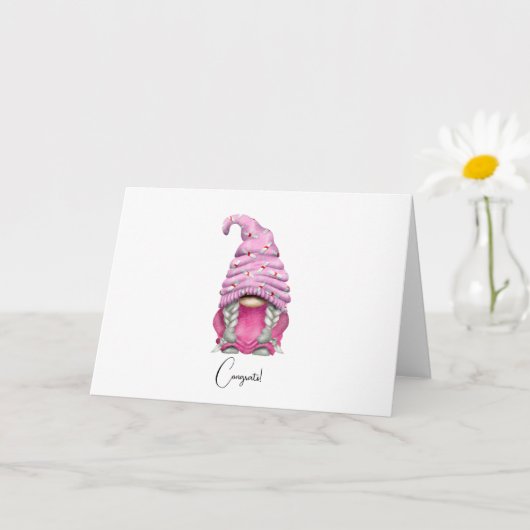 Custom Chic Roze Gnome Afstuderen Kaart (Kleine Plant)