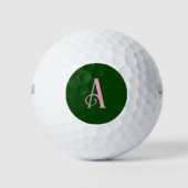Custom Chic Roze Monogram Initiaal Donkergroen Golfballen (Voorkant)