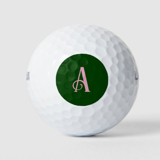 Custom Chic Roze Monogram Initiaal Donkergroen Golfballen (Voorkant)