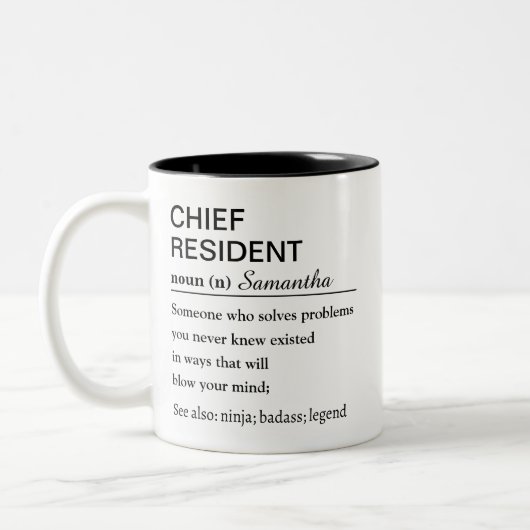 Custom Chief Resident Definition Funny Tweekleurige Koffiemok (Links)