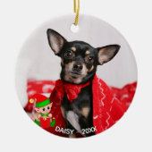 Custom Chihuahua Dog Foto met Cute Elf Keramisch Ornament (Voorkant)
